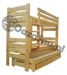 łóżko piętrowe z wysuwanym 3 łóżkiem tapczanem sosnowym