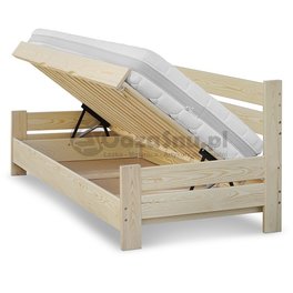 łóżko sosnowe z barierką od ściany pojemnik na pościel łóżko otwierane z boku