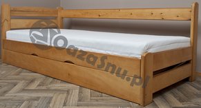 otwierane łóżko sosnowe 120x200 z pojemnikiem na pościel producent łóżek drewnianych na wymiar